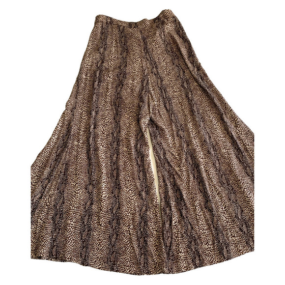 Anthropologie Skirted Wide Leg Pants, brown/white animal print, 10, bohemian - Picture 3 of 5